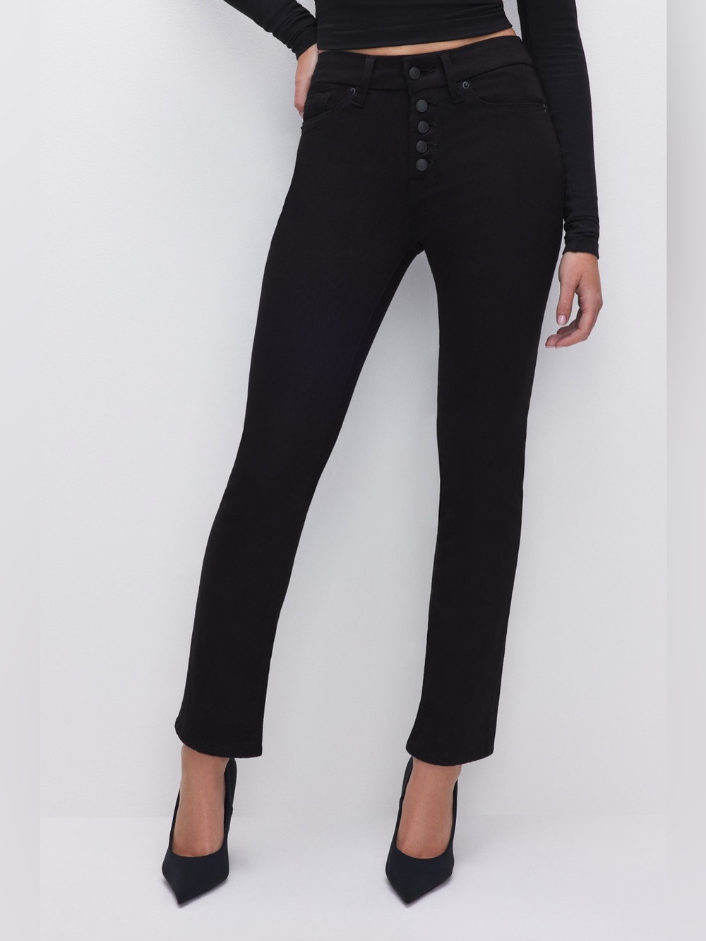 Good American Never Fade Button Front Good Legs Straight Jeans